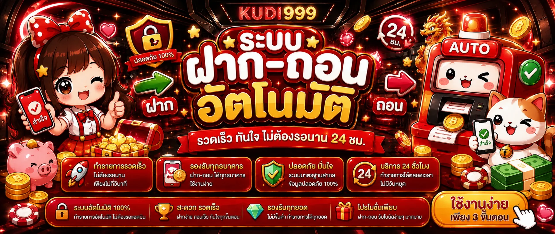 แบนเนอร์ระบบฝากถอนอัตโนมัติ KUDI999